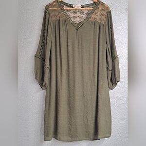 Just Found Plus Size Olive  Blouse/Tunic With Lace Shoulders & Embellishments